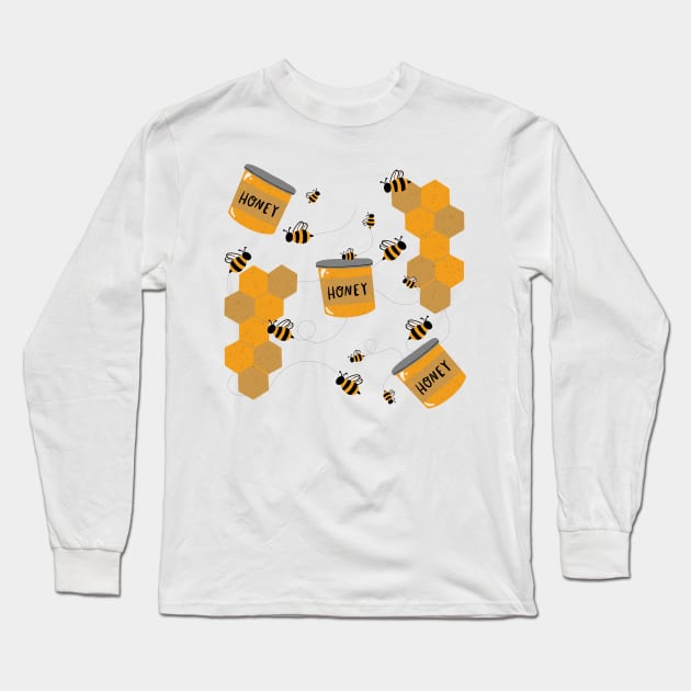 Golden Honeycomb and Busy Bees Long Sleeve T-Shirt by Maddyslittlesketchbook